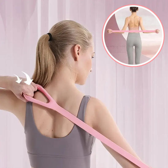 femme dos a nous et montre la poigne de elastique