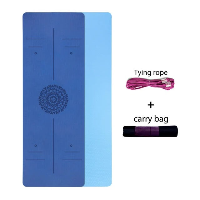 tapis bleu avec attache et sac de trasport