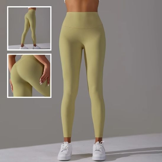 trois femme nous montre les leggings jaune de devant et arriere