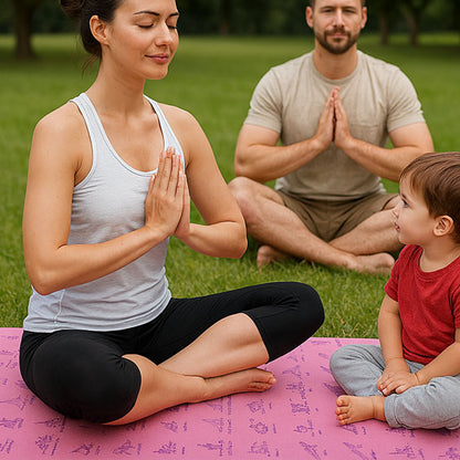 Femme assit avec son enfant sur tapis de yoga