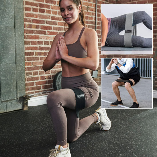 femme a genoux avec un élastique au cuisse