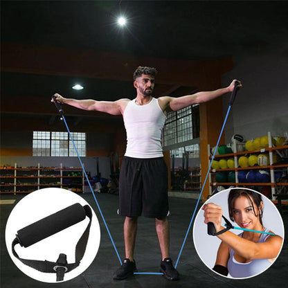 homme debout sur son elastique monte les bras pour etirement